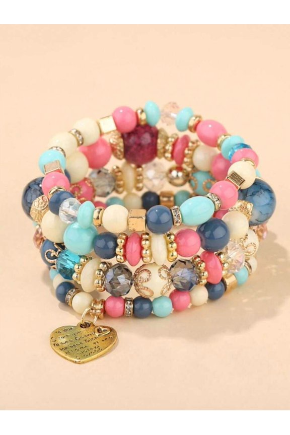 Bohemian Multi-Strand Beaded Wrap Bracelet Set Style 7 - 4 Pieces