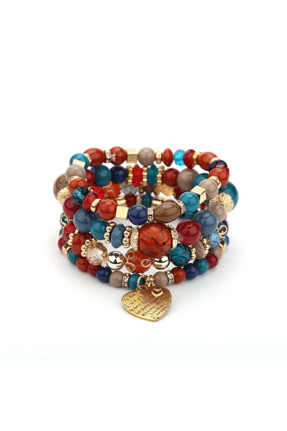Bohemian Multi-Strand Beaded Wrap Bracelet Set Style 8 - 4 Pieces