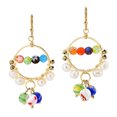 thumbnail image 1 of Bohemian Multicolor Millefiori Glass and Pearl Chandelier Brass Earrings, 1 of 5