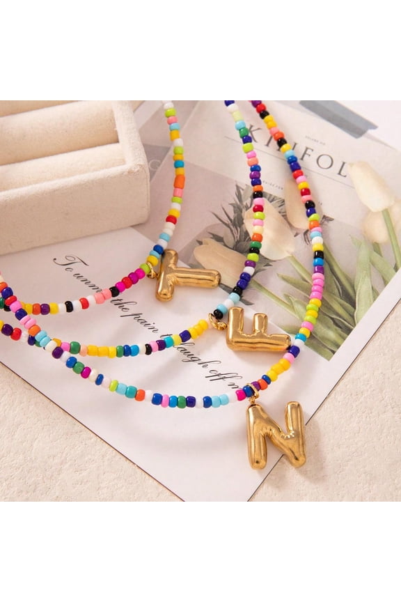 Bohemian Multicolored Beaded Bubble Letters Pendant Necklaces Fashion Jewelry Party Gifts