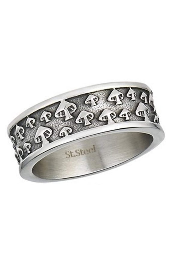 Bohemian Mushroom Ring Stainless Steel Groovy Hippie Toadstool Fungi Band