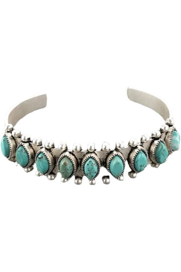 Bohemian Natural Stone Turquoise Engraved Cuff Bracelet Adjustable Wrap Bangle Western National Style for Women Gemstone Boho Jewelry
