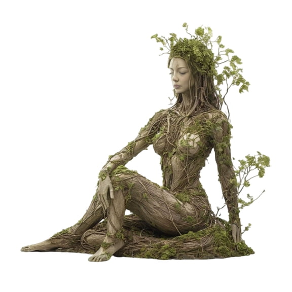 Bohemian Nature Goddess Acrylic Plaque, 7.48" Meditating Forest Statue Desktop Ornament for Home Decor