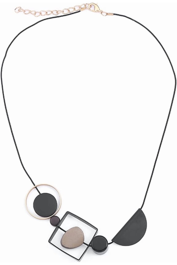 Bohemian Necklaces For Women, Gold And Black Hollow Geometry Long Pendant Trendy Statement Necklace Minimalism Style Jewelry Gift