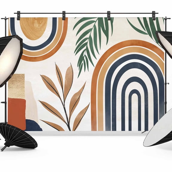 Bohemian Nordic Backdrop for Photoshoot,Photography Photo Studio Background Wall Backdrop,Abstract Art Coconut Palm Leaves Back Drop Banner Panel for Portraits Wedding Party Live Streaming 12x8Ft