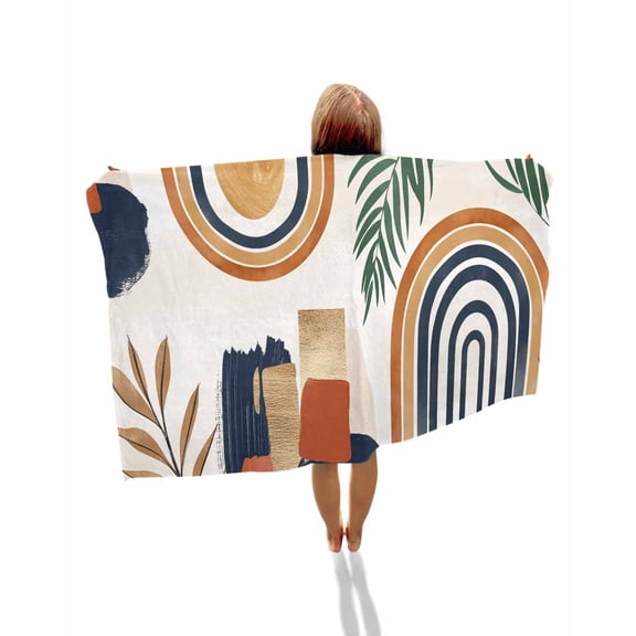 Bohemian Nordic Beach Towels Oversized Super Absorbent, Abstract Art Coconut Palm Leaves Lightweight Bath Towel Quick Dry Sets For Bathroom/Pool/Rv Camping/Beach Play/Gym Room/Picnic 23"x47"
