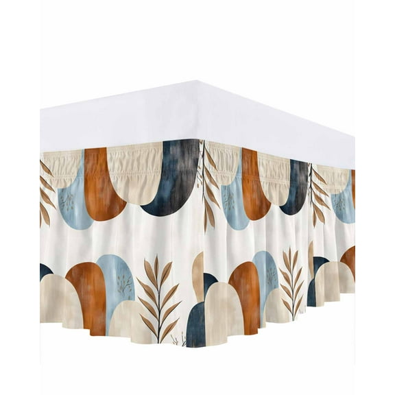 Bohemian Nordic Bed Skirt Queen Size 18 Inch Drop, Simple Colorful Abstract Leaves Wrap Around Dust Ruffle Bedskirts, Wrinkle & Fade Resistant Easy Fit Bedskirt with Adjustable Elastic