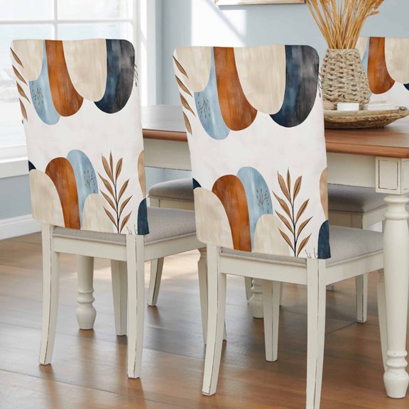 Bohemian Nordic Dining Chair Back Cover Only, Simple Colorful Abstract Leaves Set of 4 Chair Back Covers, Removable Washable for Dining Room, Banquet & Holiday Decoration