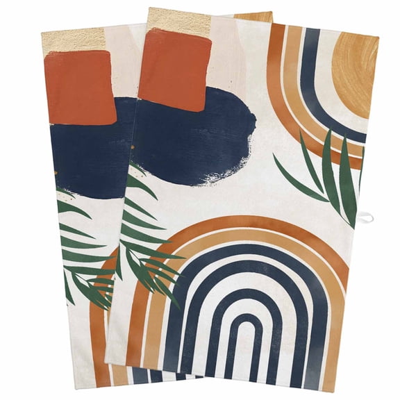 Bohemian Nordic Kitchen Towels, Absorbent Microfiber Kitchen Dish Hand Tea Bath Towel, Abstract Art Coconut Palm Leaves Quick Dry Cleaning Cloth Dishclothes Decorative Sets, (2-PC, 18x28)