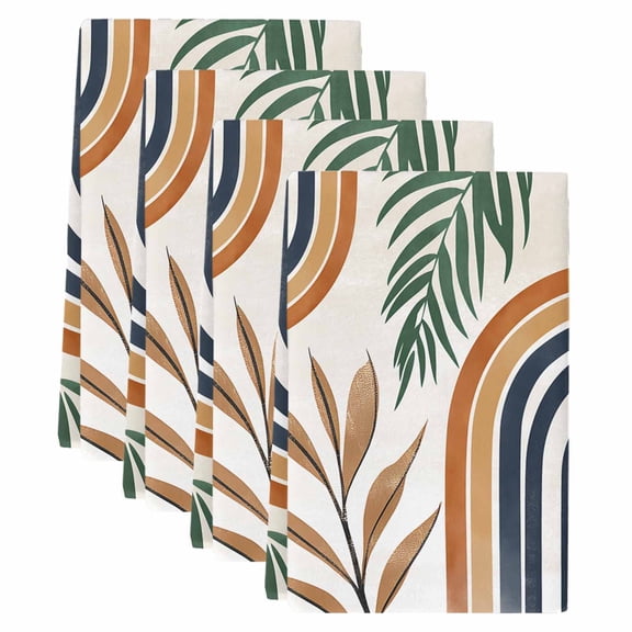 Bohemian Nordic Kitchen Towels Set of 4, Abstract Art Coconut Palm Leaves Soft Microfiber Dish Towels, Absorbent Quick-Dry Washable Dishcloths for Kitchen Cleaning, Drying Dishes, 18x28 Inches