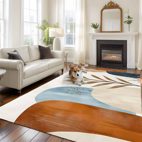 Bohemian Nordic Large Area Rugs 6x9 ft Simple Colorful Abstract Leaves Washable Rug Non Slip Indoor Carpet Absorbent Floor Mat for Living Room Bedroom Dining Room