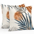 thumbnail image 1 of Bohemian Nordic Outdoor Pillow Covers Pack of 2 Green Orange Simple Abstract Leaves Waterproof Throw Pillow Covers Decorative Cushion Cases for Patio Garden Tent Balcony Couch 24x24 inch, 1 of 8