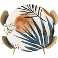 thumbnail image 1 of Bohemian Nordic Round Fitted Table Cover Green Orange Simple Abstract Leaves Waterproof Table Cloth with Elastic Edge Wipeable Tablecloth for Picnic Camping Party Fits 55"-60" Diameter, 1 of 8