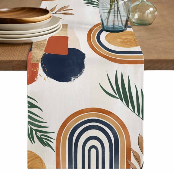 Bohemian Nordic Short Table Runner 36 Inches Long,Abstract Art Coconut Palm Leaves Cotton Linen Table Runners Dresser Scarves,Fabric Tabletop Scarf Furniture Cover for Home Dinner Party Decor 13"x36"