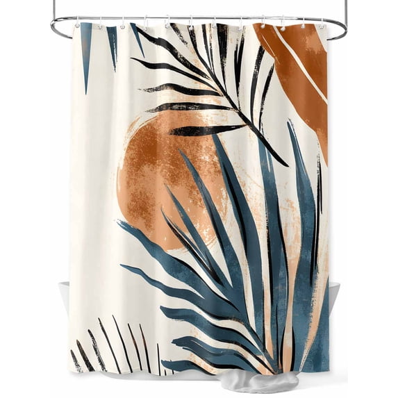 Bohemian Nordic Shower Curtain, Green Orange Simple Abstract Leaves Waterproof Shower Curtain Set with 12 Hooks Lightweight Washable Fabric Shower Curtains for Bathroom 36x72 Inches