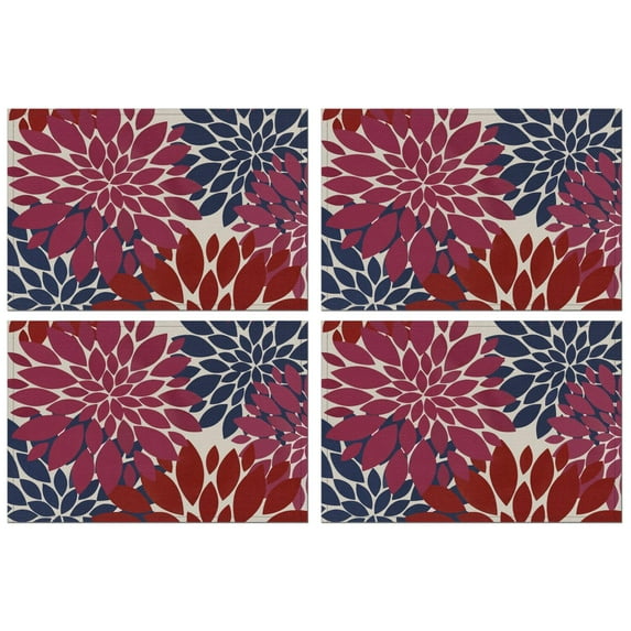 Bohemian Nordic Style Flax Placemats Set of 4, 12x18 Inch Tribal Rustic Table Mats, Washable Ethnic Vintage Decor for Artistic Dining or Farmhouse Kitchen Arrangement