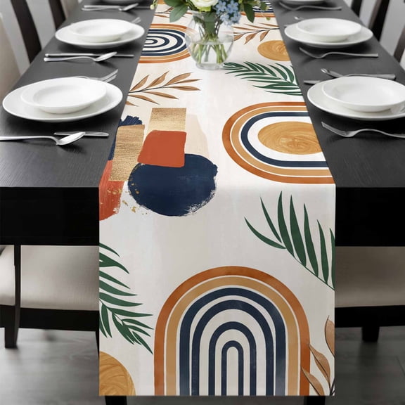 Bohemian Nordic Table Runner 36 Inches Long, Abstract Art Coconut Palm Leaves Kitchen Coffee Dining Table Decoration for Home Party Birthday Wedding Home Decor 13x36 Inches