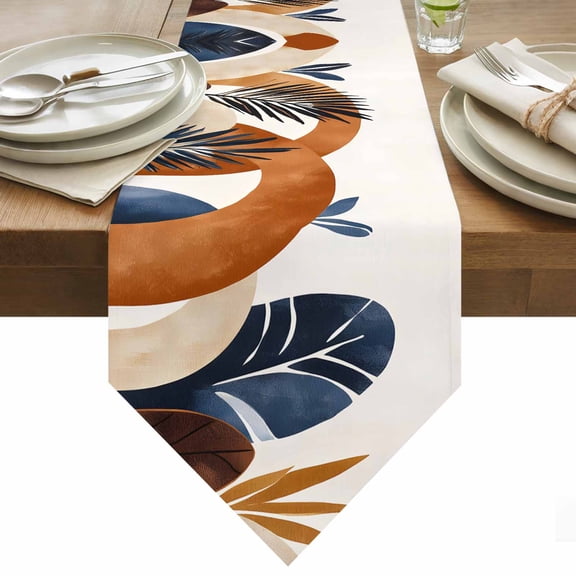 Bohemian Nordic Table Runner 36 Inches Long Abstract Leaves Orange Blue Simple Table Runners for Dining Room Tabletop Dresser Scarf Home Party Banquet Wedding Holiday Decoration