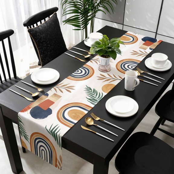Bohemian Nordic Table Runner 36 Inches Small - Abstract Art Coconut Palm Leaves Kitchen Dining Burlap Linen Tablerunner for Small/Round/Square/Wedding/Coffee/Dining Table Party Home Décor 13 x 36