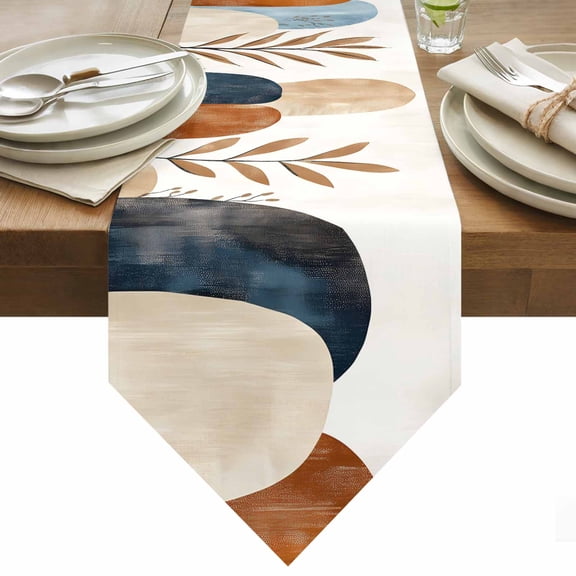 Bohemian Nordic Table Runner 48 Inches Long Simple Colorful Abstract Leaves Table Runners for Dining Room Tabletop Dresser Scarf Home Party Banquet Wedding Holiday Decoration