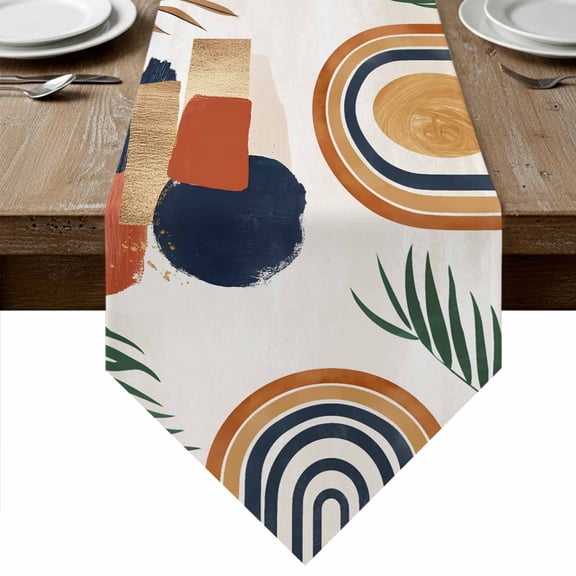 Bohemian Nordic Table Runner Linen Burlap Table Runner 36 Inches Small Abstract Art Coconut Palm Leaves Dresser Scarves for Kitchen Island Coffee Dining Party Wedding Banquet Holiday Decor 13"x36"