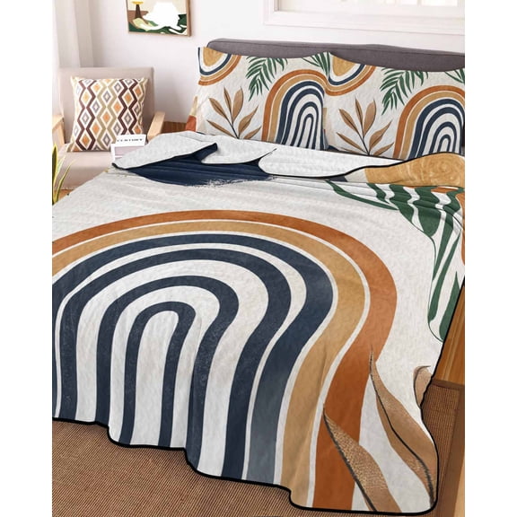 Bohemian Nordic Twin XL Size Down Alternative Comforter, Lightweight Comforter Quilt Bedding Set with Pillow Shams Abstract Art Coconut Palm Leaves All Seasons Bed Comforter Duvet Insert 68"x98"
