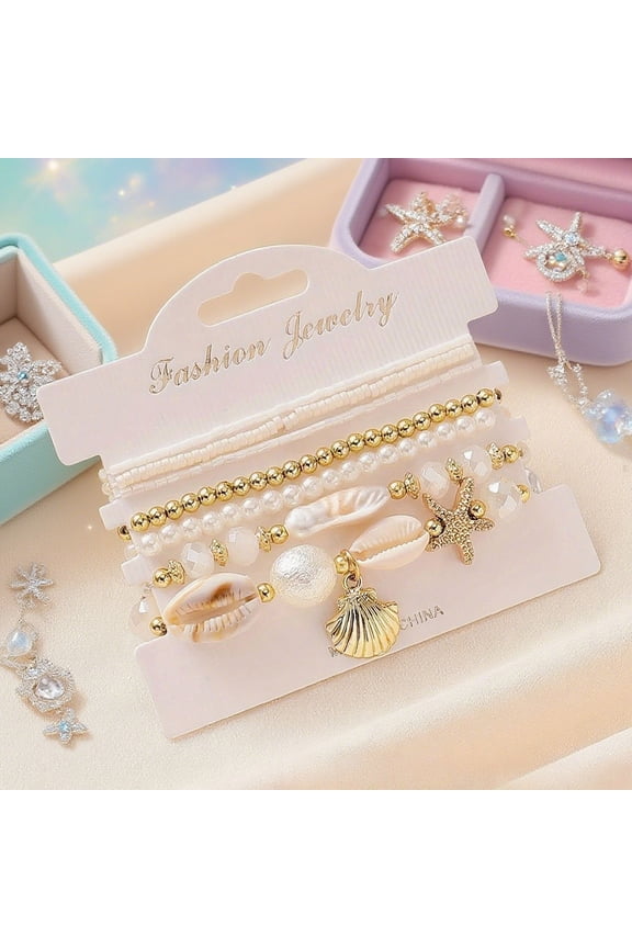 Bohemian Ocean Style Beach Shell Starfish Pearl Bracelet Fashion Accessory