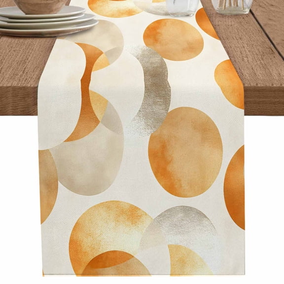Bohemian Orange Color Block Table Runner-70 Inch Long Modern Grey Polka Dot Table Runners Linen Burlap Tablerunner for Kitchen Dining Room Holiday Party
