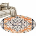 thumbnail image 1 of Bohemian Orange Round Area&nbsp;Rug 3ft Black Floral Geometric Texture Ethnic Art Non-Slip&nbsp;Washable Circle Rugs Soft Felt Indoor Floor Mat for Bedroom Kitchen Living Room Bathroom, 1 of 9