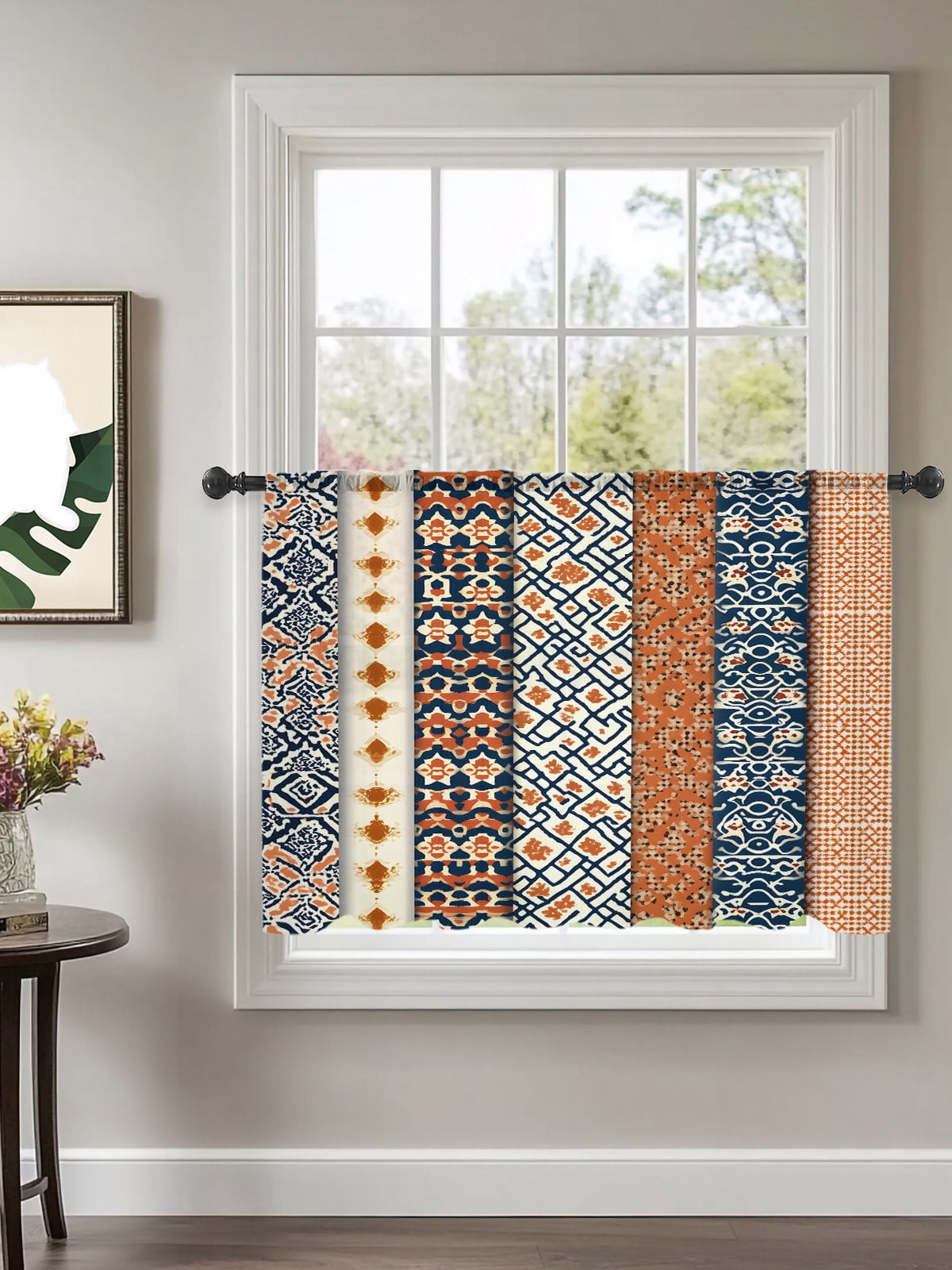 Bohemian Orange Sheer Curtains 45 Inch Long 1 Panel Floral Geometric ...