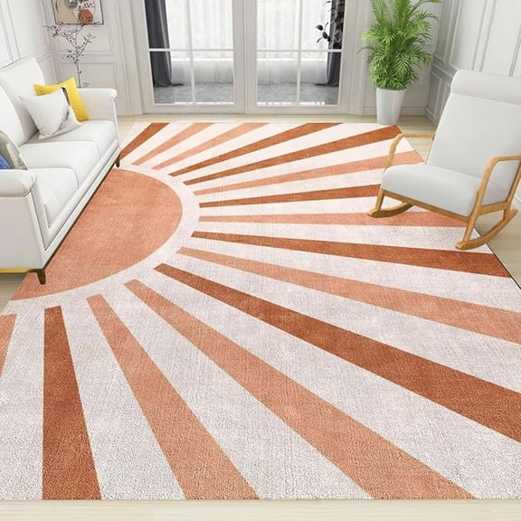 Bohemian Orange Sunrise Area Rug, Grunge Theme Non Slip Kids Rugs, Easy Care Durable Carpet For Indoor Living Room Bedroom Office Decor Mat 5x8ft