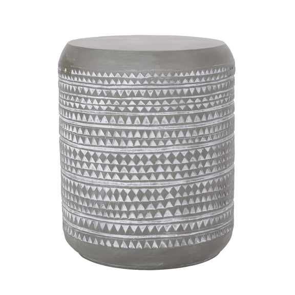 Bohemian Outdoor Lightweight Concrete Side Table, MGO End Table for Patio, 15.5 x 15.5 x 18.5 Grey White