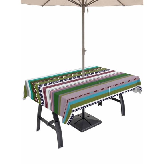 Bohemian Outdoor Tablecloth - 52x70 Inch Rectangle Dining Table Cover, Boho Modern Abstract Minimalist Paisley Green Waterproof Outdoor Table Cloth with Umbrella Hole & Zipper for Picnic/Patio/Party