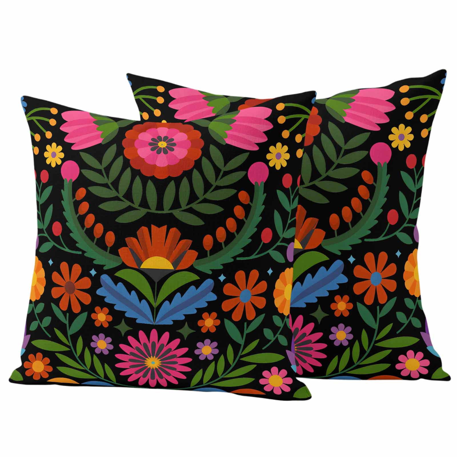 Bohemian Outdoor Waterproof Pillow Covers, Red Green Tribal Mexican Abstract Flower Decorative Square Throw Pillowcase Sofa Cushion Sham for Patio/Couch/Chair, 18"x18" 2 Pack