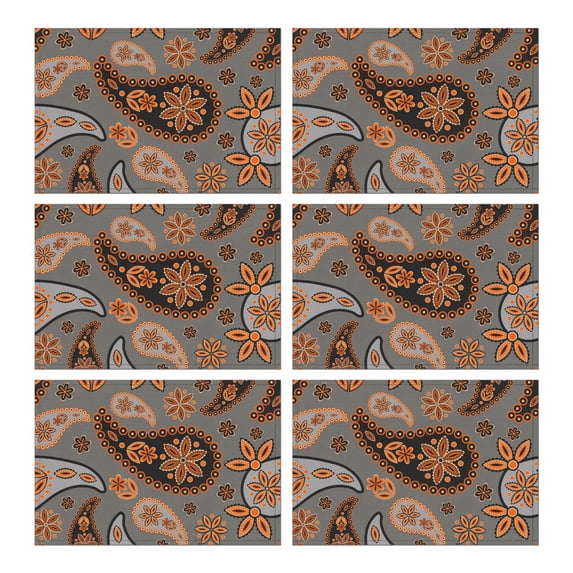 Bohemian Paisley Placemats Set of 6, Durable Flax Linen Table Mats with Heat Resistant Wrinkle Free Finish and Colorful Retro Floral Mandala Patterns