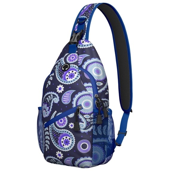 Bohemian Paisley Print Sling Backpack, Chic Vintage Crossbody Shoulder Bag with Colorful Floral Design, Lightweight Travel Hiking Daypack