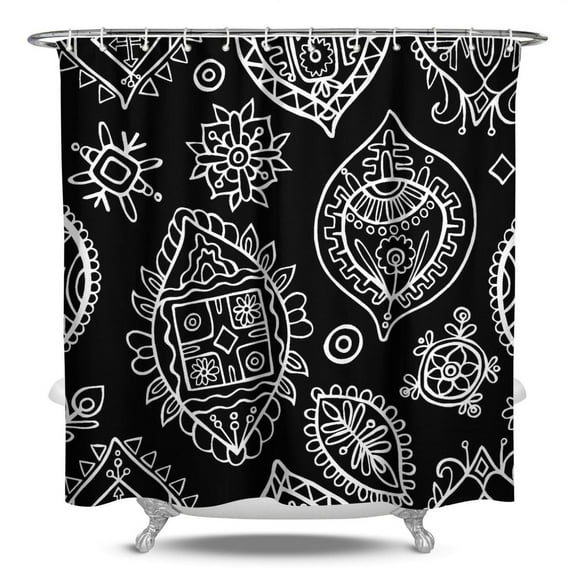 Bohemian Paisley Shower Curtain 84x72 Inch Waterproof Bathroom Drape - Vintage Ethnic Floral Pattern Polyester Fabric with 12 Hooks, Fade-Resistant & Quick Dry