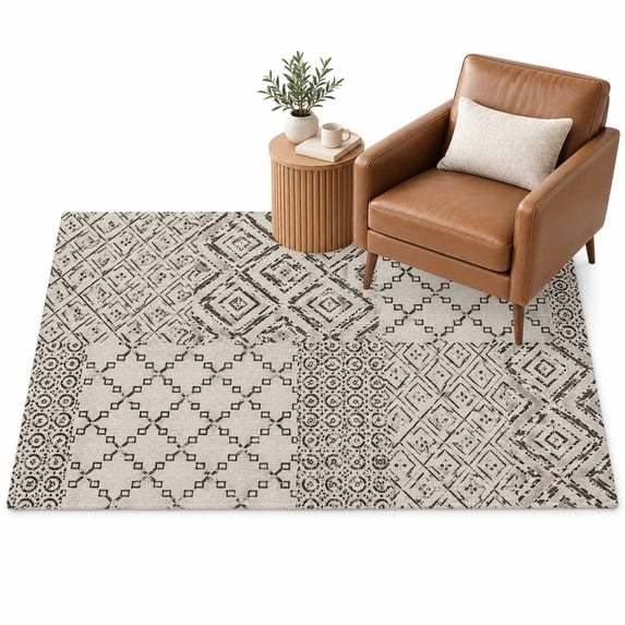 Bohemian Patchwork Area Rug 2.7'x5', Vintage Gray Beige Linen ...