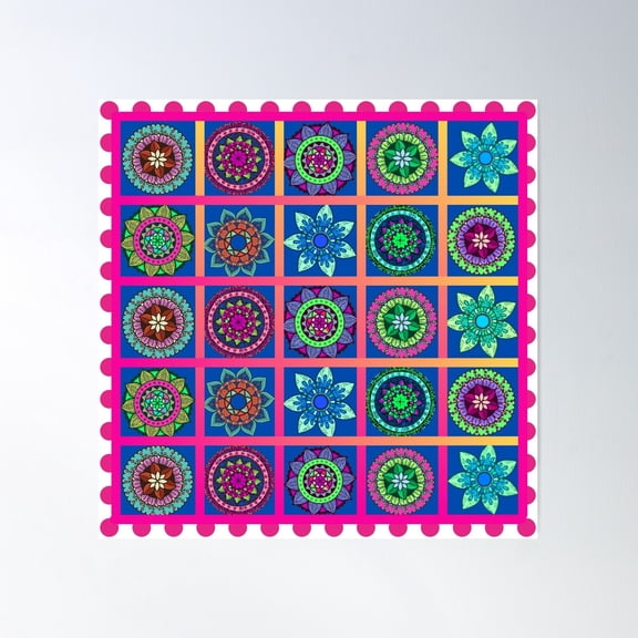 Bohemian Patchwork Pattern Poster Wall Art, Modern Wall Decor For Living Room Bedroom, 30x30 UNFRAMED