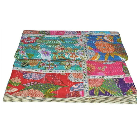 Bohemian Patchwork Quilt Kantha Quilt Handmade Vintage Quilts Boho Double Size Bedding Throw Blanket Bedspread Quilting Hippie Quilts For Sale