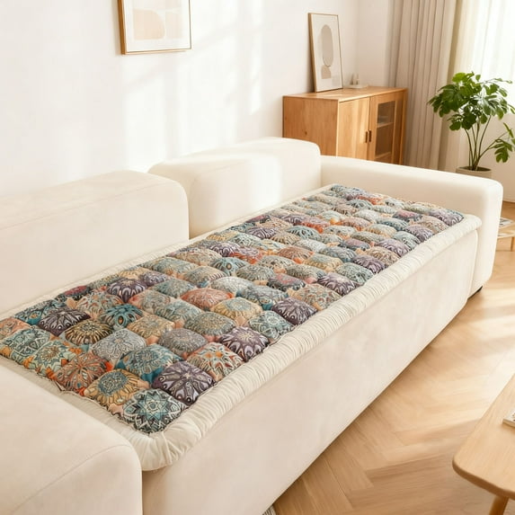 Bohemian Patchwork Quilted Sofa Cover Spring Boho Floral Pattern Couch Cover with Edge Pet Friendly Sofa Slipcovers Dog Cushion Blanket Pad Bed Mat Furniture Protector for Living Room(C,70.87 Inch)