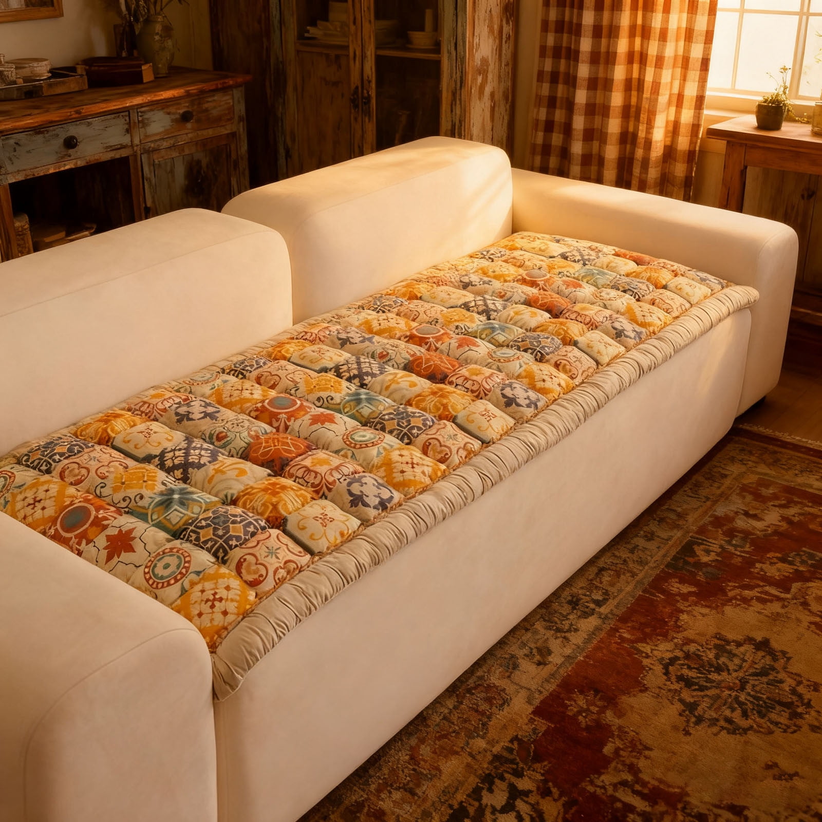 Bohemian Patchwork Quilted Sofa Cover Spring Boho Floral Pattern Couch Cover with Edge Pet Friendly Sofa Slipcovers Dog Cushion Blanket Pad Bed Mat Furniture Protector for Living Room(A,70.87 Inch)