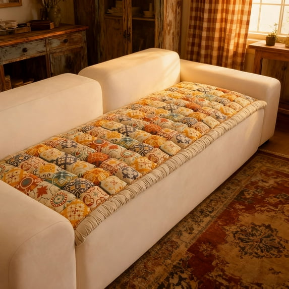 Bohemian Patchwork Quilted Sofa Cover Spring Boho Floral Pattern Couch Cover with Edge Pet Friendly Sofa Slipcovers Dog Cushion Blanket Pad Bed Mat Furniture Protector for Living Room(A,27.56 Inch)