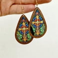 thumbnail image 1 of Bohemian Pattern Acrylic Bezel Wood Teardrop Earrings Women Summer Jewelry Gifts, 1 of 8