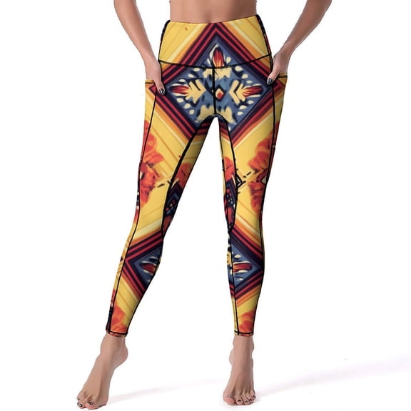 Bohemian Pattern High Waisted Leggings for Women No See Through Tummy Control Buttery Soft Yoga Pants for Workout Athletic Running