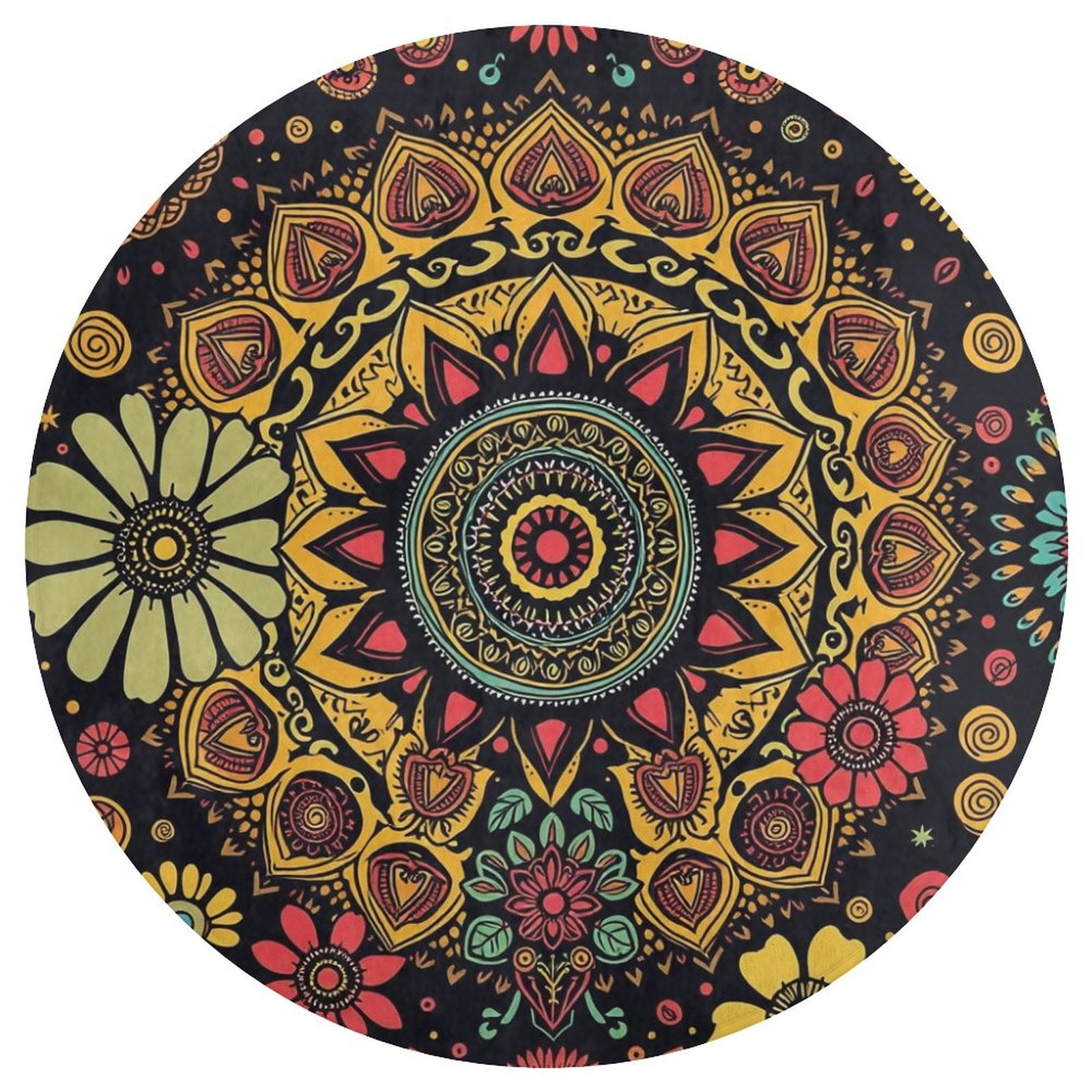 Bohemian Pattern Round Area Rug Floor Carpets Washable Indoor Floor ...