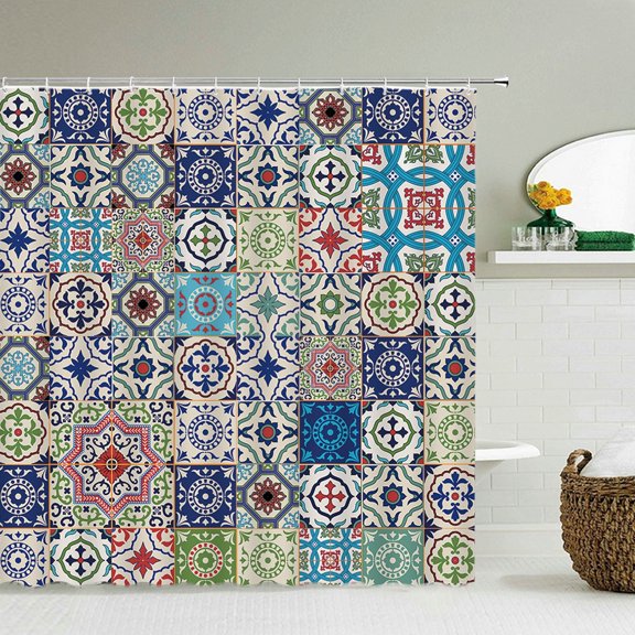 Bohemian Pattern Shower Curtains Waterproof Bath Screen Curtain for Home Decor Bathroom Printed Cashew Flowers Shower Curtain