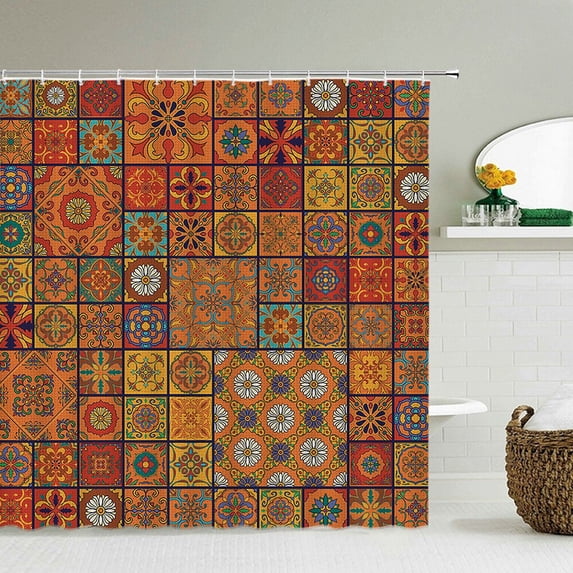 Bohemian Pattern Shower Curtains Waterproof Bath Screen Curtain for Home Decor Bathroom Printed Cashew Flowers Shower Curtain