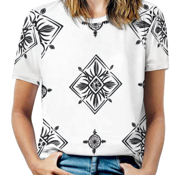 Bohemian Pattern Womens Casual Crew Neck Short Sleeve Pleated Tops Blouses Fashion Clothes 2025