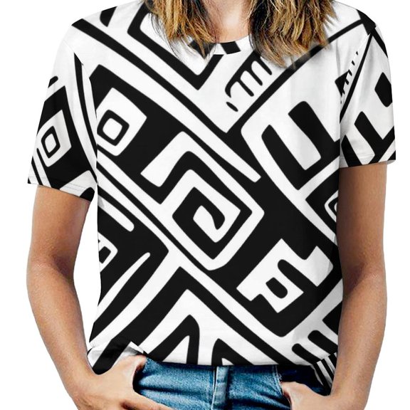 Bohemian Pattern Womens Casual Crew Neck Short Sleeve Pleated Tops Blouses Fashion Clothes 2025